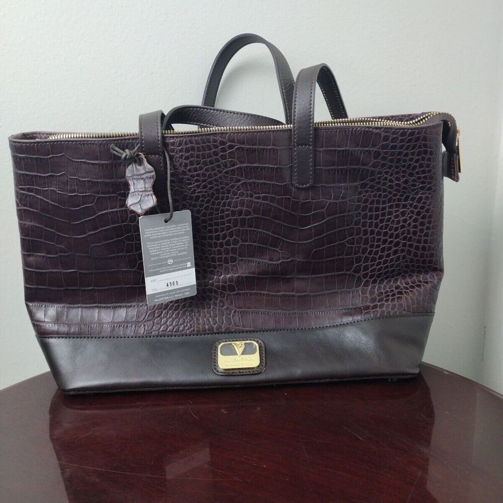 Valentina Tote Shoulder Bag Handbag Purse Crackled Leather Zip Top New NWT